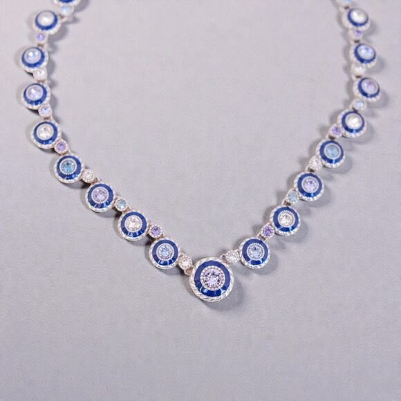 Brighton Halo Eclipse Blue Enamel Crystal Collar Necklace Silver Plated Rare - Picture 4 of 7